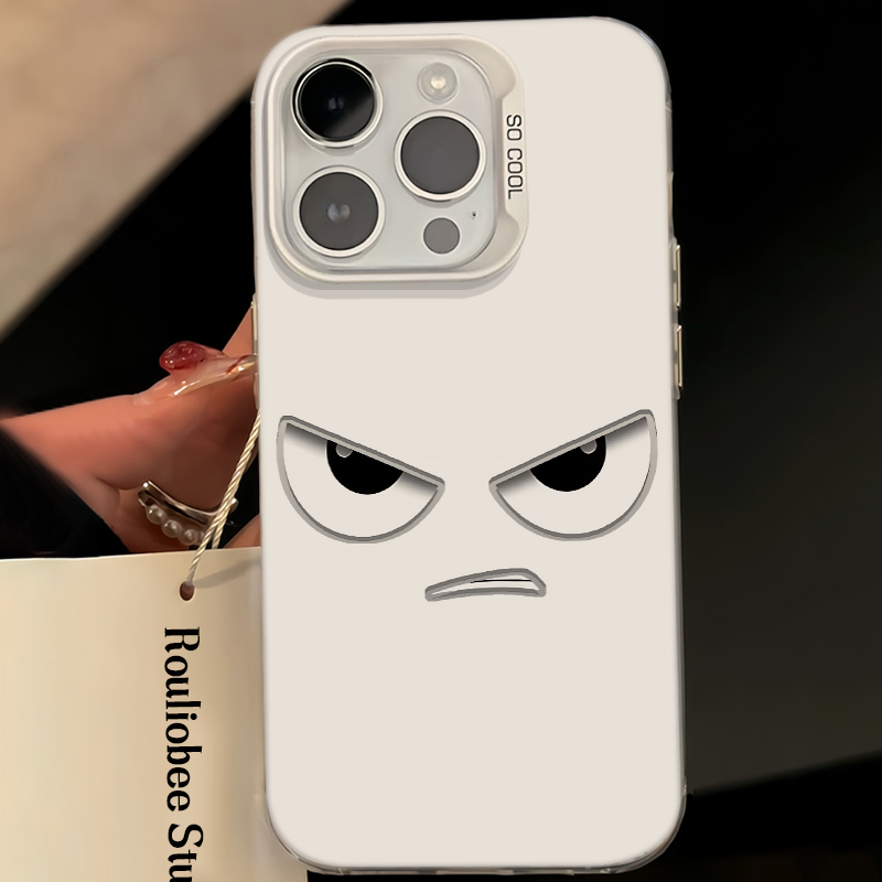 Creative Angry Emoji Face Laser Phone Case for iPhone 15 14 13 Pro Max - Cute Holographic Soft Cover