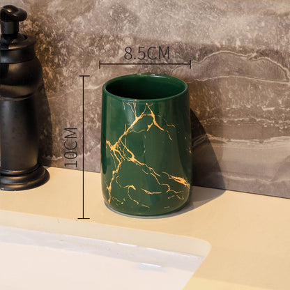 Luxury Marble Pattern Ceramic Bathroom Tumbler - High-End Toothbrush & Mouthwash Cup