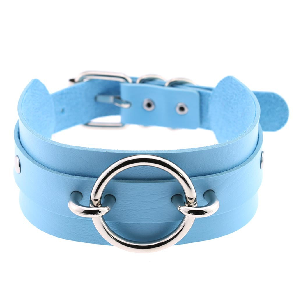 Punk PU Leather Choker Necklace with Oversized O-Ring Pendant | Multi-Color Collar Chain