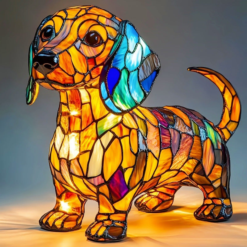 Animal Resin LED Night Light | Cute Tiffany Style Cat Bedside Lamp for Living Rooms and Bedrooms