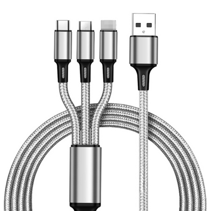 Universal 3-in-1 Charging Cable - 1.2M Multi-Device Fast Charger Cord for iPhone & Android