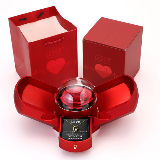 Romantic Double Open Rose Jewelry Gift Box | Angel Wings Drawer Style Necklace Presentation Case