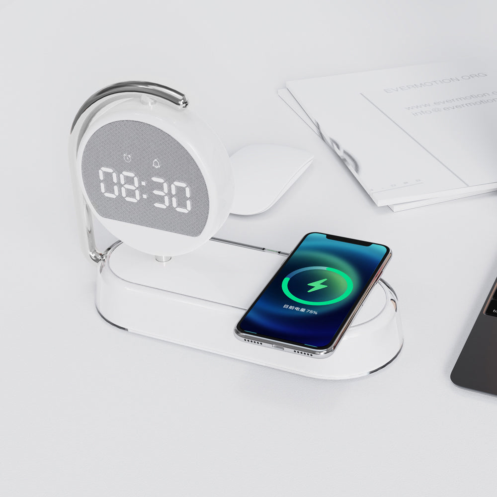 3-in-1 Multifunctional Digital Alarm Clock with Wireless Charger & Night Light - Desktop Charging Station Stand