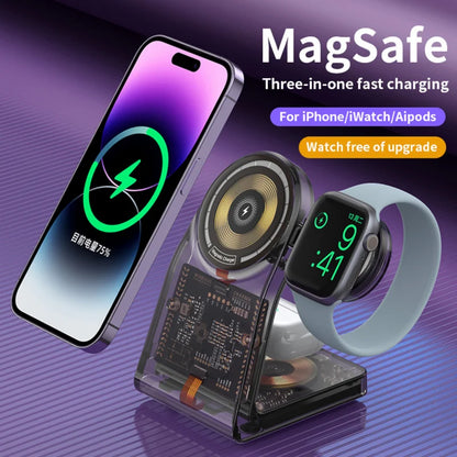 3-in-1 Transparent Magnetic Wireless Charger Stand - Fast Charging Station for iPhone, Apple Watch & AirPods
