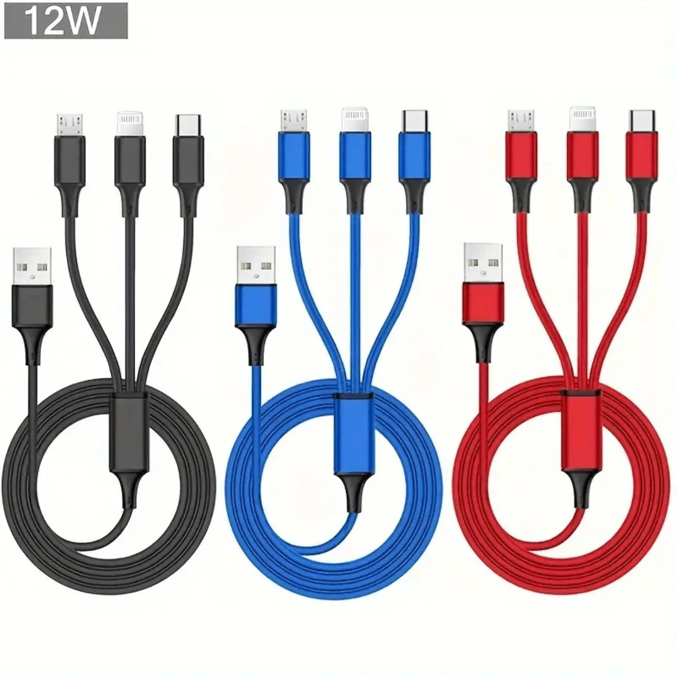 Universal 3-in-1 Charging Cable - 1.2M Multi-Device Fast Charger Cord for iPhone & Android