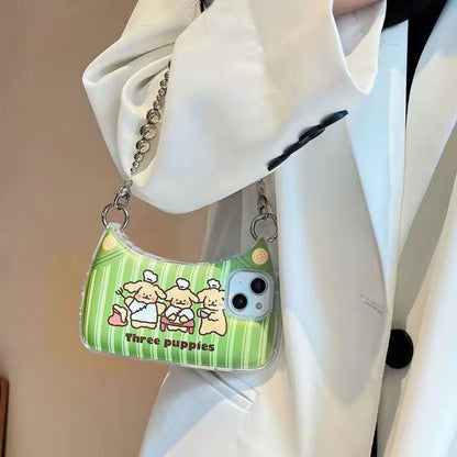 Cute Handbag Style Phone Case with Chain Strap for iPhone 14 13 12 11 Series - Fashion Wristlet Cover
