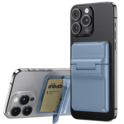 Magnetic Back Stick-On Card Wallet Pouch with Flip Stand Bracket for iPhone