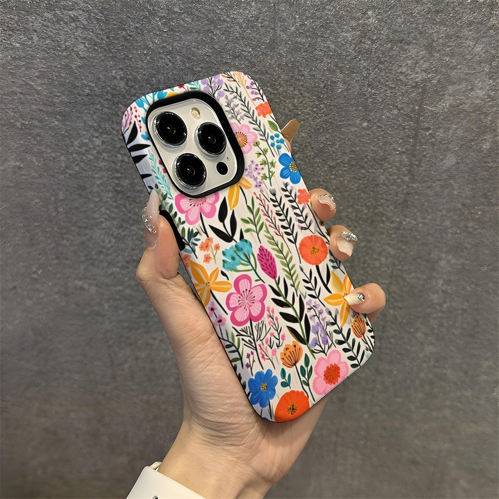 Vibrant Colorful Floral Pattern Hard Phone Case for iPhone 16 15 14 13 Series