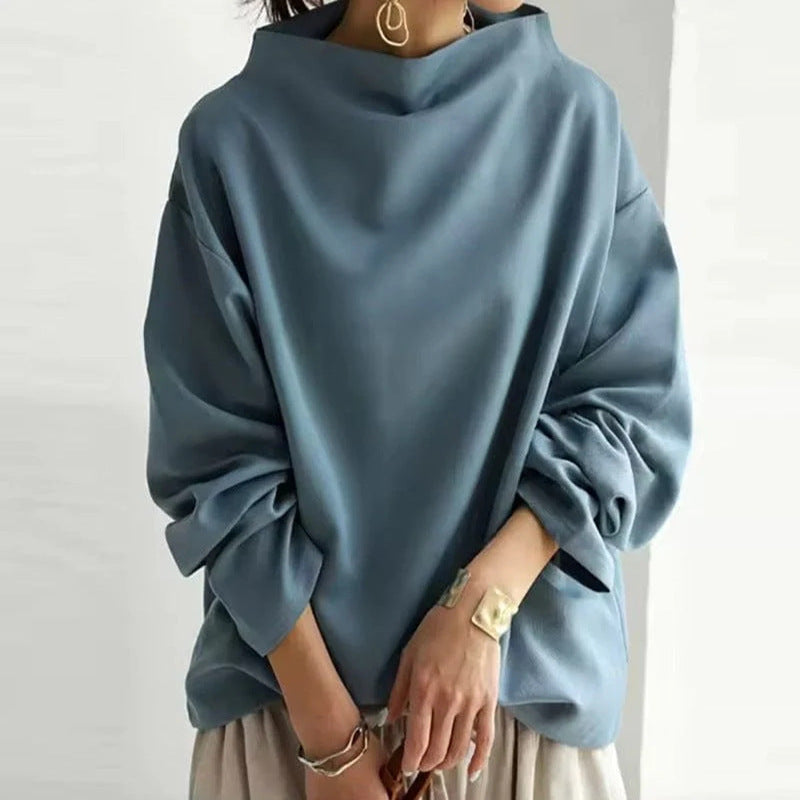 Women's Pullover High Neck Loose Fit Hoodie - Casual Sweatshirt