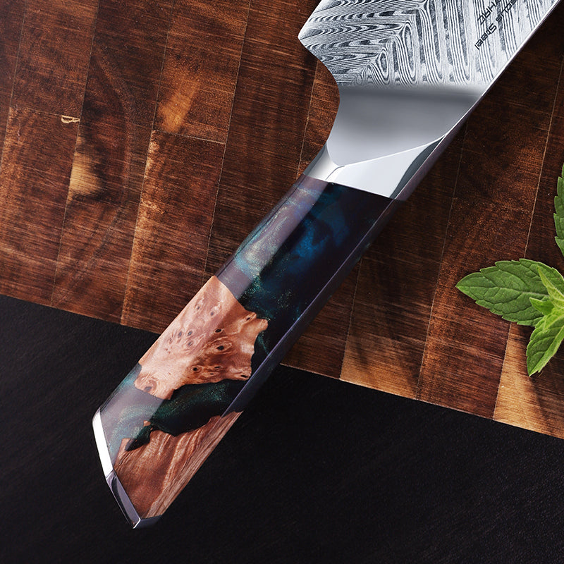 Fengjin Damascus Pattern Western Chef's Knife with Resin Handle