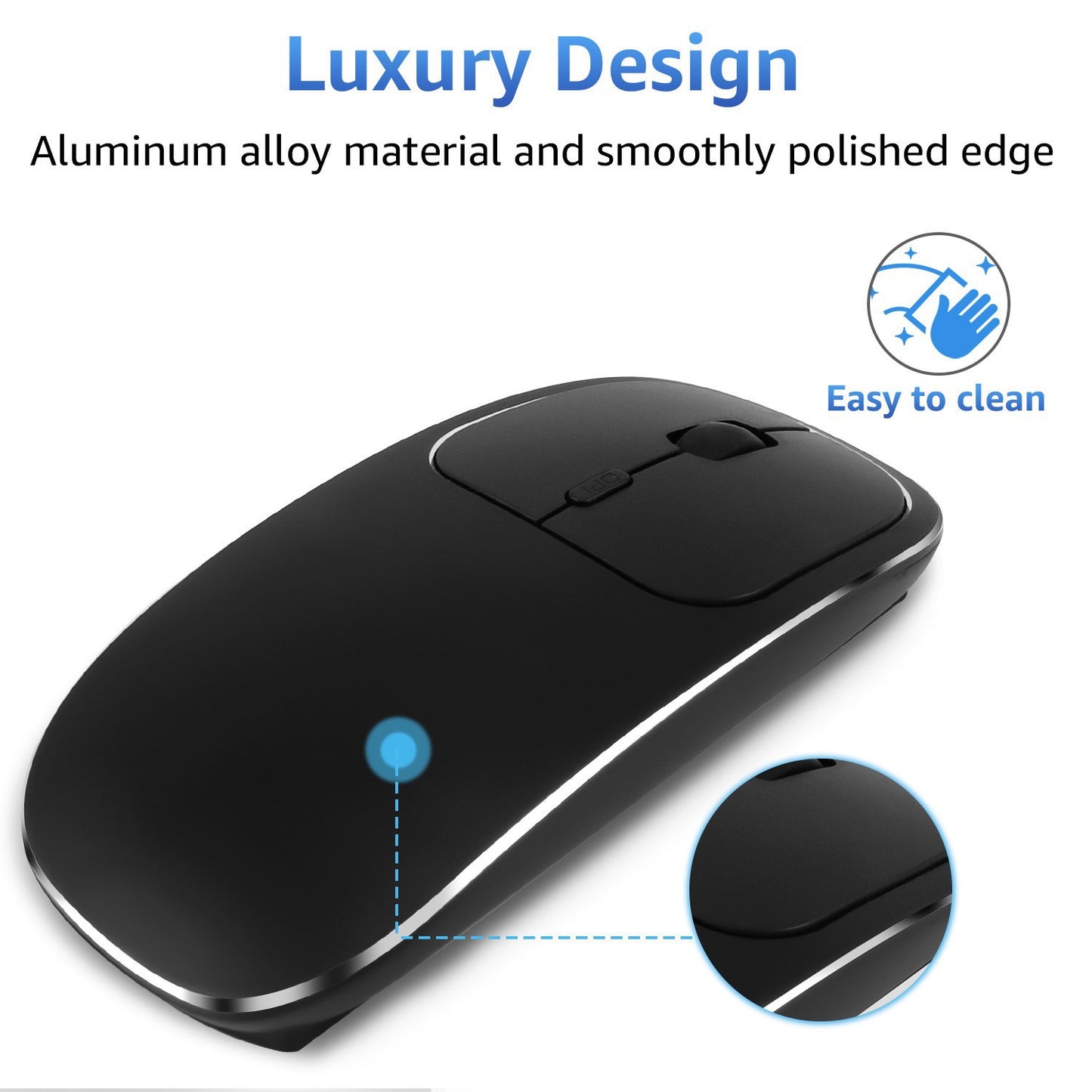 Slim Wireless Charging Mouse - 2.4G Silent Portable Optical Mouse for Laptop and Desktop Office