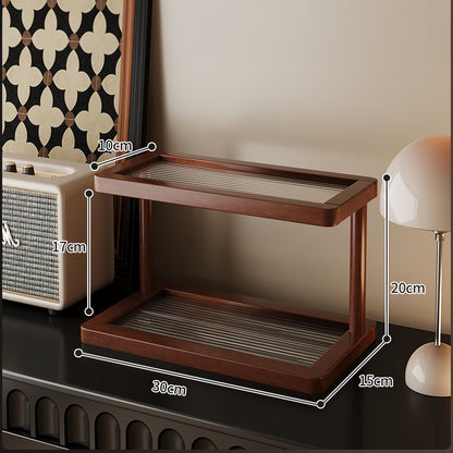 2-Tier Bamboo Spice & Cosmetic Organizer with Acrylic Base | Countertop Storage for Small Spaces