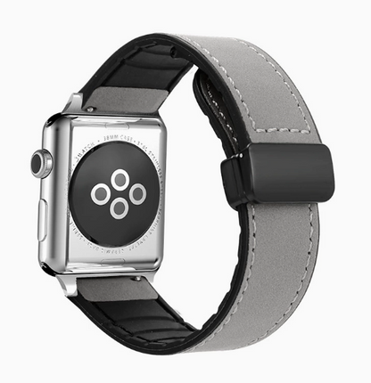 Premium Magnetic Buckle Silicone Skin Watch Band - Vintage Leather Look