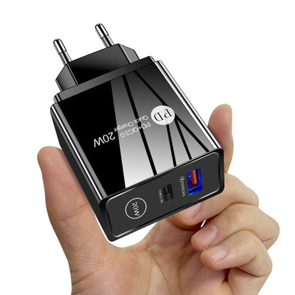 20W PD & QC3.0 Fast Wall Charger - Dual-Port Mobile Phone Charging Head Adapter