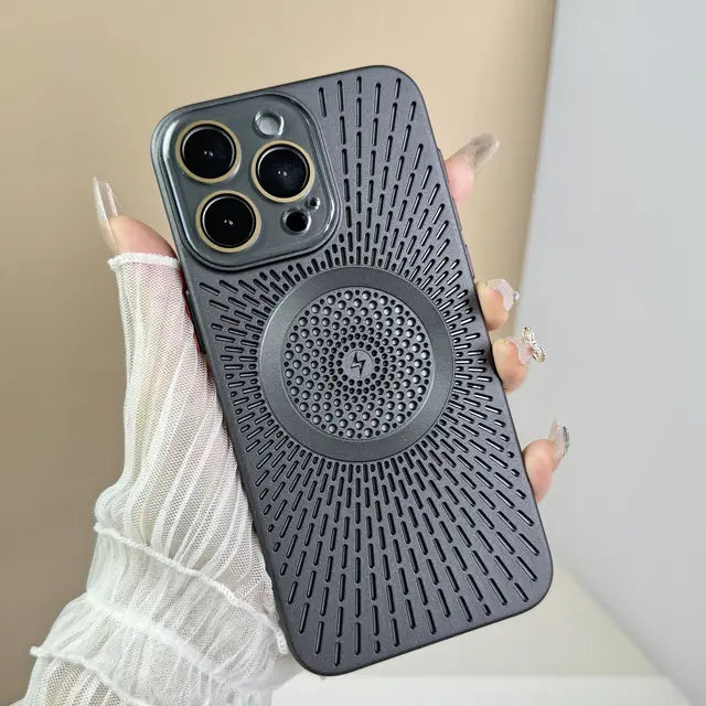 Slim Mesh Vent Cooling MagSafe iPhone Case - Shockproof Heat Dissipation Matte Back Cover