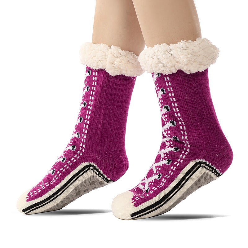 Turquoise Anti-Slip Slipper Socks with Plush Fleece Lining (Women's)