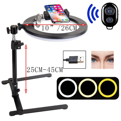 Desktop LED Selfie Ring Light with Phone Holder & Tripod Stand - Overhead Overhead Shooting & Live Broadcast Lamp