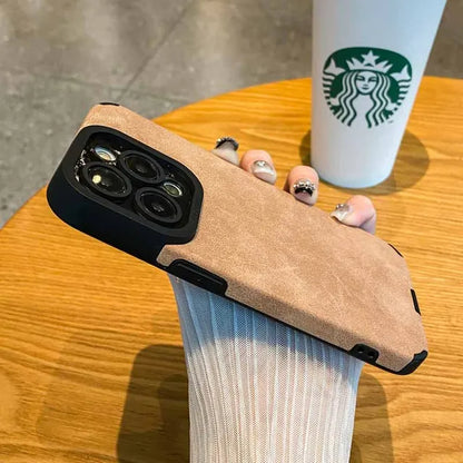 Luxury Matte Soft Leather Phone Case with Camera Lens Protection for iPhone 16 15 14 13 12 Pro Max - Shockproof Silicone Edge Cover