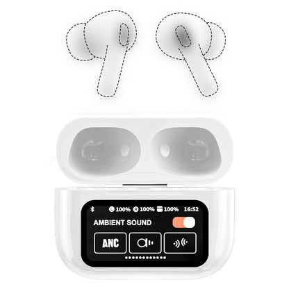 A9 Pro Wireless Bluetooth 5.4 Earphones - ANC Noise Cancelling Earbuds with Smart Touch Screen Case