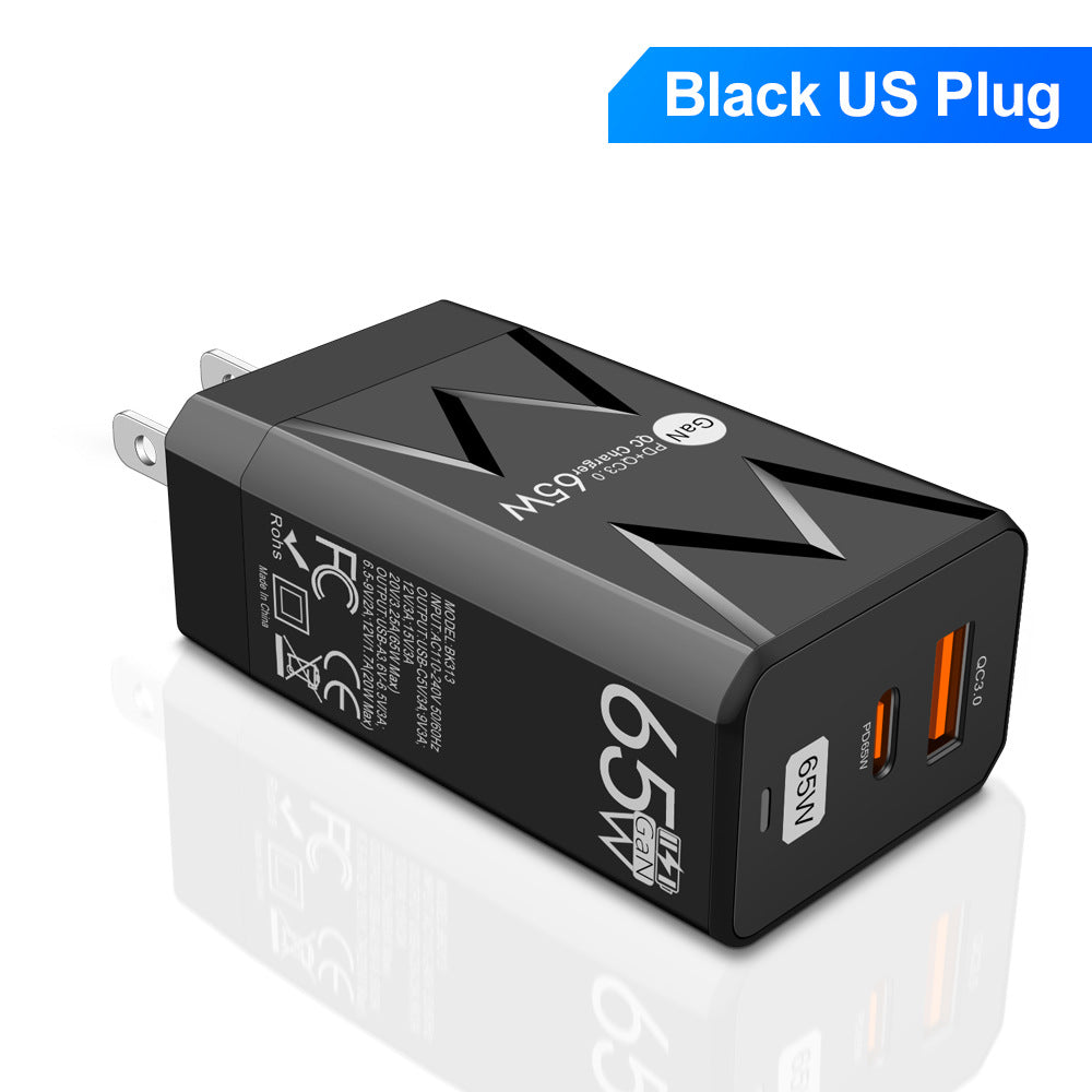65W GaN Fast Charging Head - Universal Global Travel Wall Charger with US, EU & UK Plugs