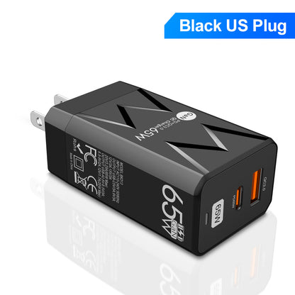 65W GaN Fast Charging Head - Universal Global Travel Wall Charger with US, EU & UK Plugs