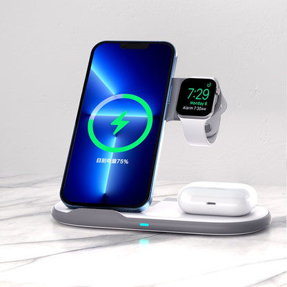 Foldable 3-in-1 Fast Wireless Charger Stand - Multi-Device Charging Dock for iPhone, Apple Watch & AirPods
