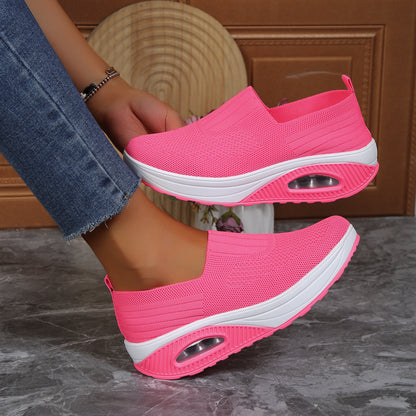 Women's Slip-On Flyknit Shoes - Thick Air Cushion Soft Sole Sneakers