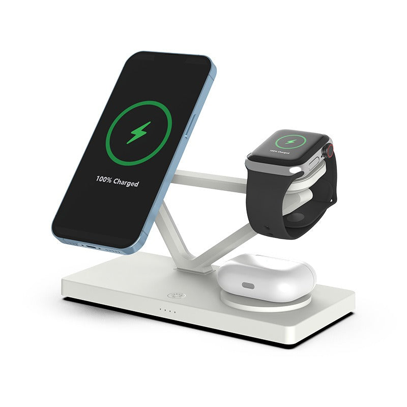 Magnetic 15W 5-in-1 Fast Wireless Charging Stand - Multi-Device Desktop Charger for Smartphones, Watches & Earphones