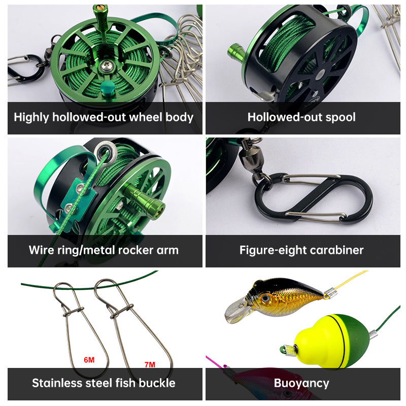 Stainless Steel Live Fish Stringer with Reel - 8 Clips Fishing Lock Stringer & Float