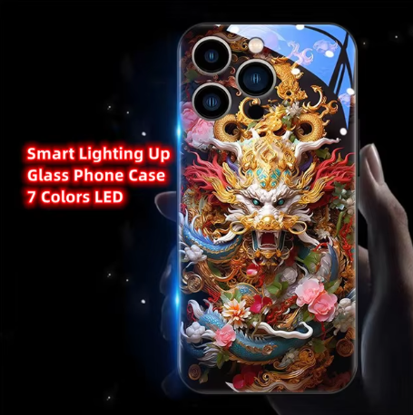 Golden Dragon Art Glass Phone Case - Traditional Chinese Chic Zhaocai Phone Cover