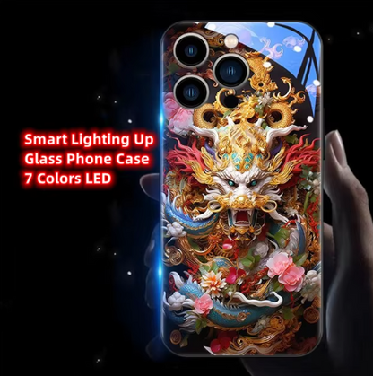 Golden Dragon Art Glass Phone Case - Traditional Chinese Chic Zhaocai Phone Cover