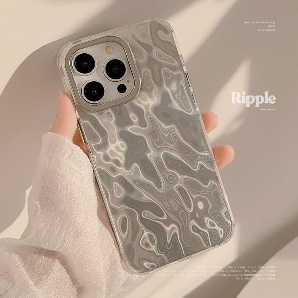 Luxury Liquid Ripple Silver Foil Pattern Phone Case for iPhone 15 14 13 12 Pro Max - Aesthetic Clear Cover
