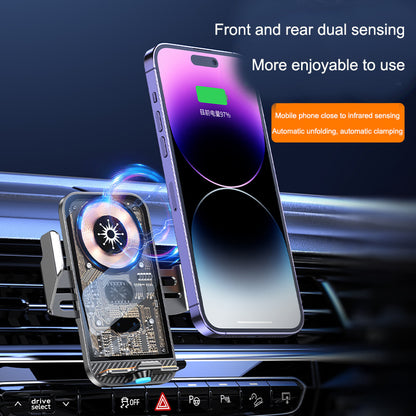 C11 Cyberpunk Transparent Wireless Car Charger Mount - Infrared Auto-Clamping Phone Holder