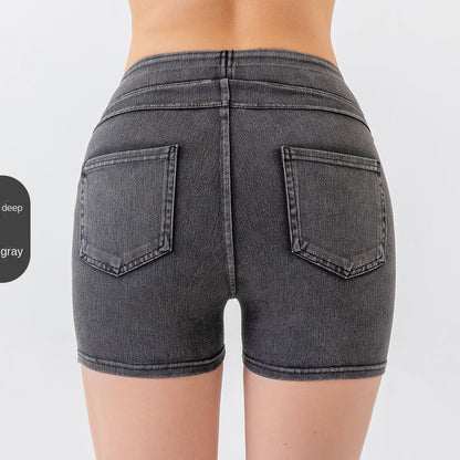High Elastic Denim Style Yoga Trousers - Slim Fit Star Pattern Gym Leggings for Women