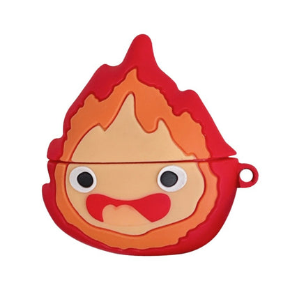 Cute Calcifer Howl's Moving Castle Silicone AirPods Case with Keychain - Soft Cover for AirPods Pro 2 / 4 / 3