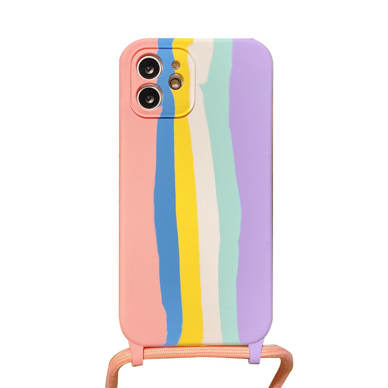 Rainbow Silicone Lanyard Case for iPhone - Full Protection Anti-Fall Crossbody Phone Cover