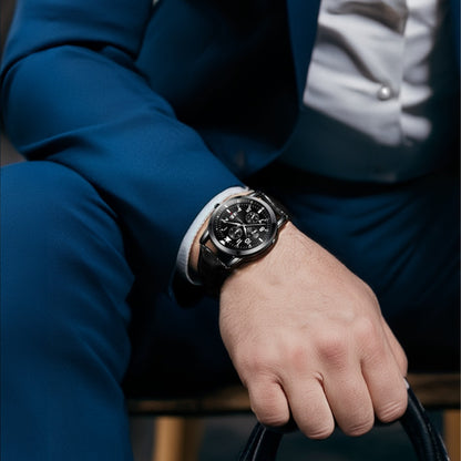 Waterproof Analog Men's Watch (Student/Casual) with Black Dial and Leather Band