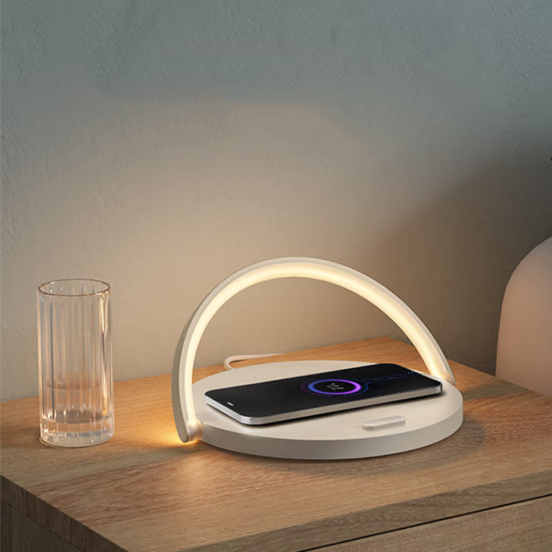 15W Fast Wireless Charger with Rainbow Night Light - Circular Wooden Desktop Phone Stand