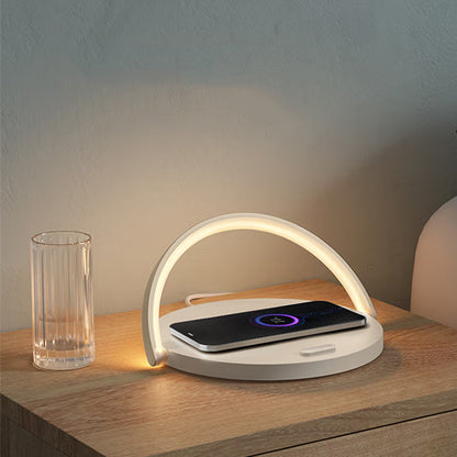 15W Fast Wireless Charger with Rainbow Night Light - Circular Wooden Desktop Phone Stand