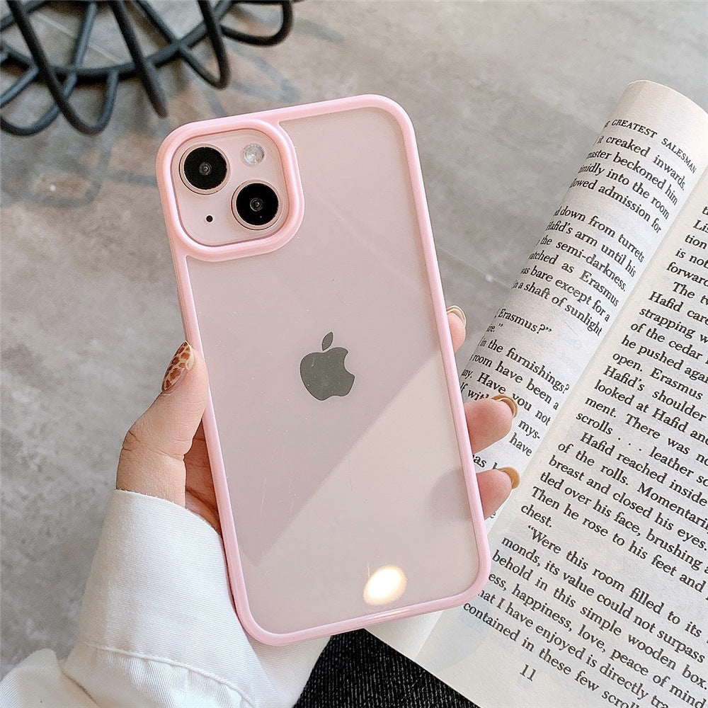 Candy Color Frame Clear Acrylic Phone Case for iPhone 15 14 13 12 Pro Max - Transparent Matte Shockproof Cover