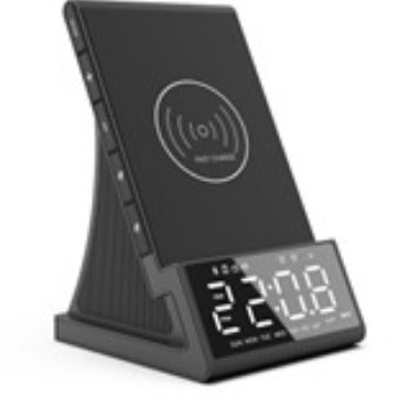 3-in-1 Wireless Charger & Bluetooth Speaker - Desktop Alarm Clock with Phone Holder Stand
