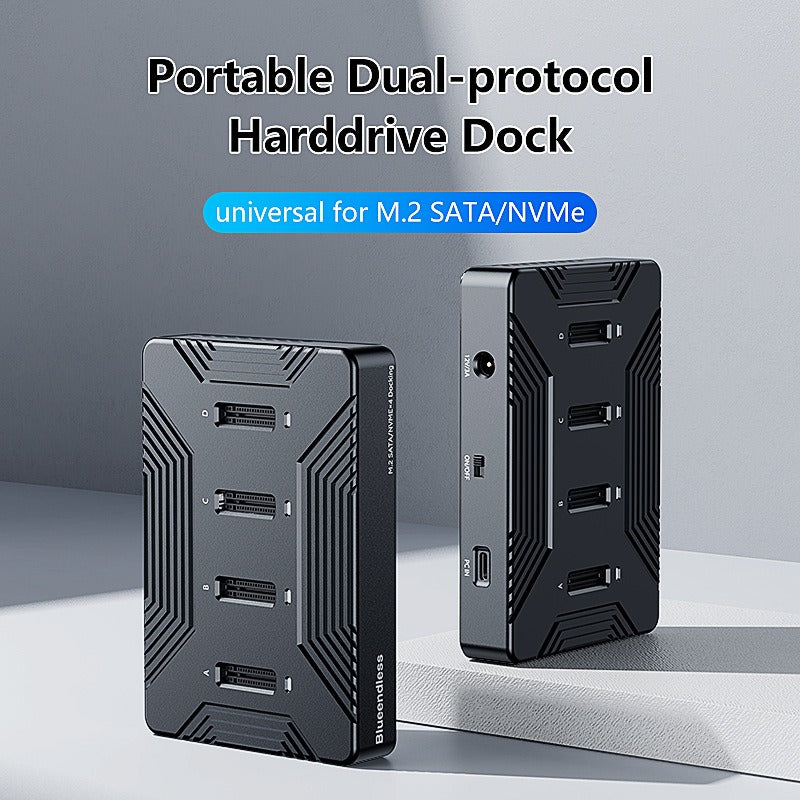 4-Bay M.2 NVMe & SATA SSD Docking Station - Dual-Protocol Portable Hard Drive Enclosure with USB 3.2 Gen 2
