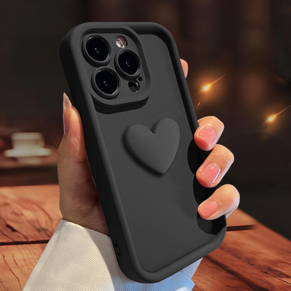 3D Love Heart Skin-Friendly Matte Phone Case for iPhone 16 15 14 13 Series - Full Lens Protection Cover