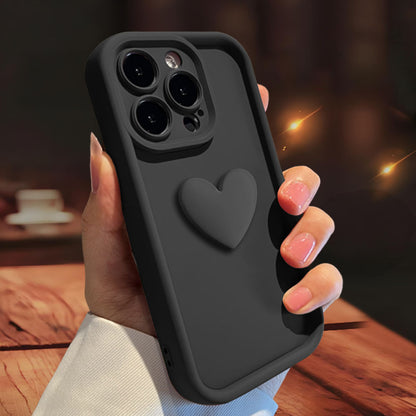 3D Love Heart Skin-Friendly Matte Phone Case for iPhone 16 15 14 13 Series - Full Lens Protection Cover