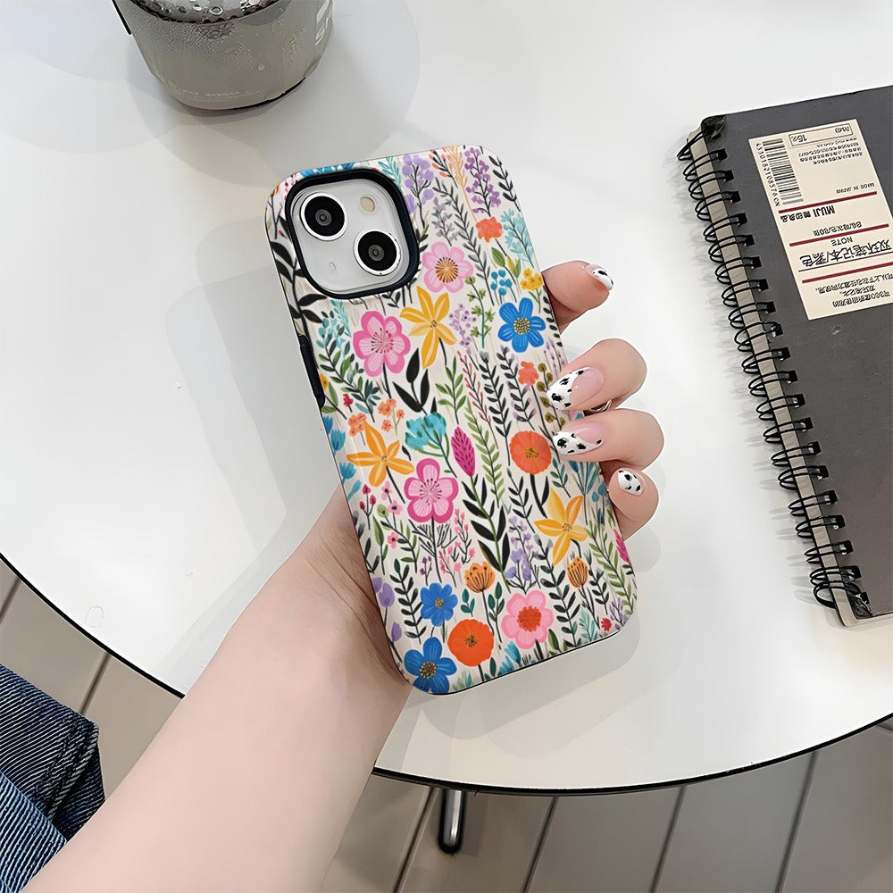 Vibrant Colorful Floral Pattern Hard Phone Case for iPhone 16 15 14 13 Series
