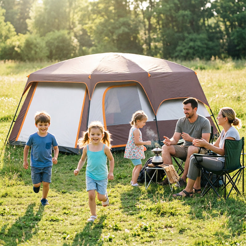 4-6 Person Family Camping Tent with Sunshade Awning - Waterproof Cabin Tent