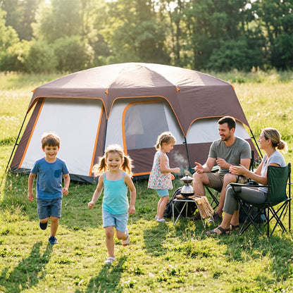 4-6 Person Family Camping Tent with Sunshade Awning - Waterproof Cabin Tent