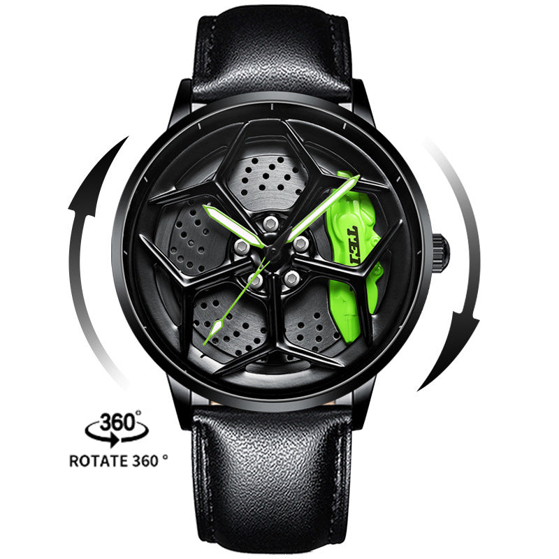 Luxury Men's Car Wheel Hub Watch - Stainless Steel Waterproof Quartz Wristwatch