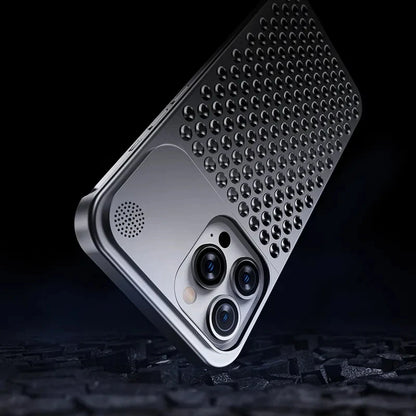 Breathable Hollow Aluminum Alloy Phone Case with Fragrance Pad - Shockproof Cooling Metal Cover for iPhone