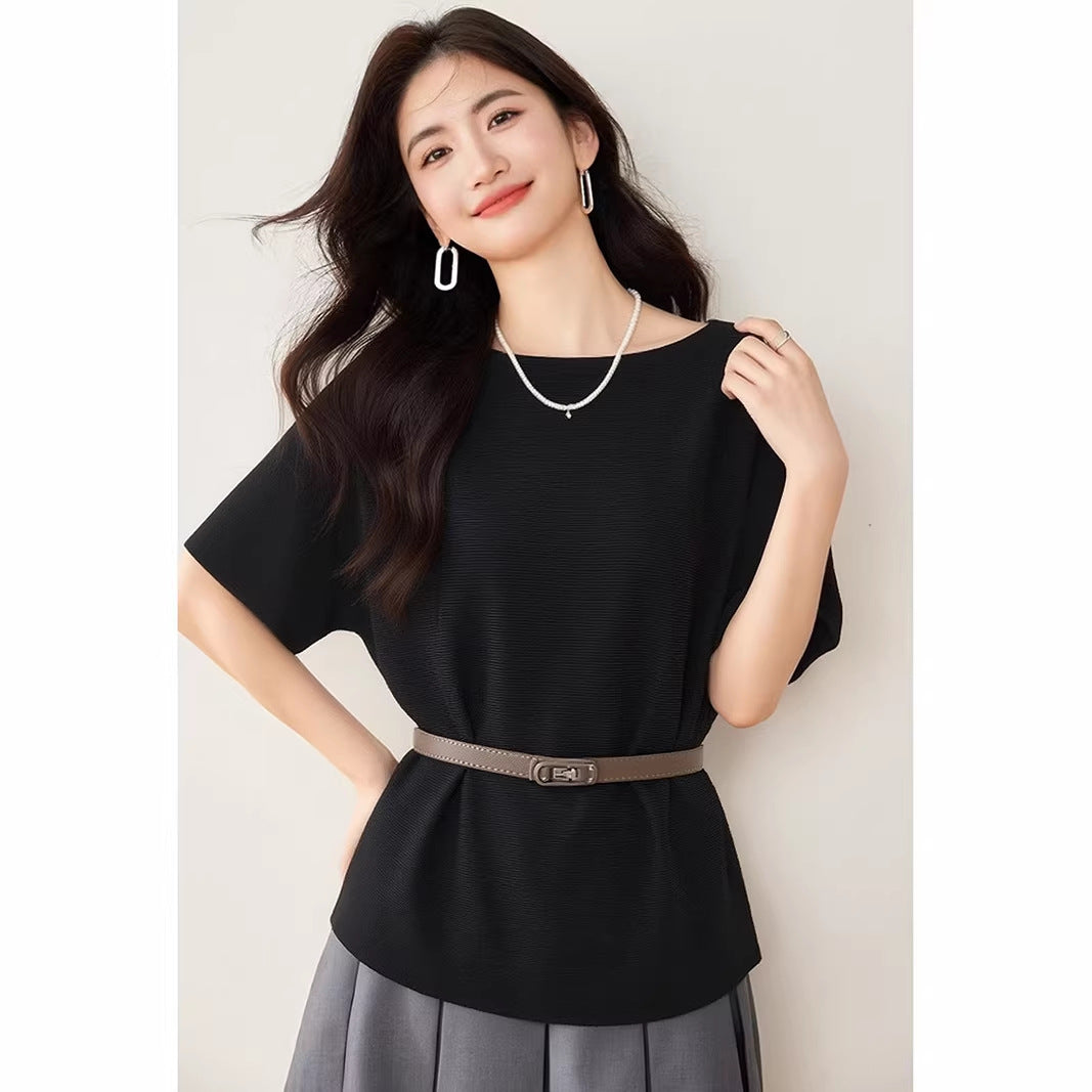 Women's Ice Silk Knit Top - Summer Loose Casual Short Sleeve T-Shirt